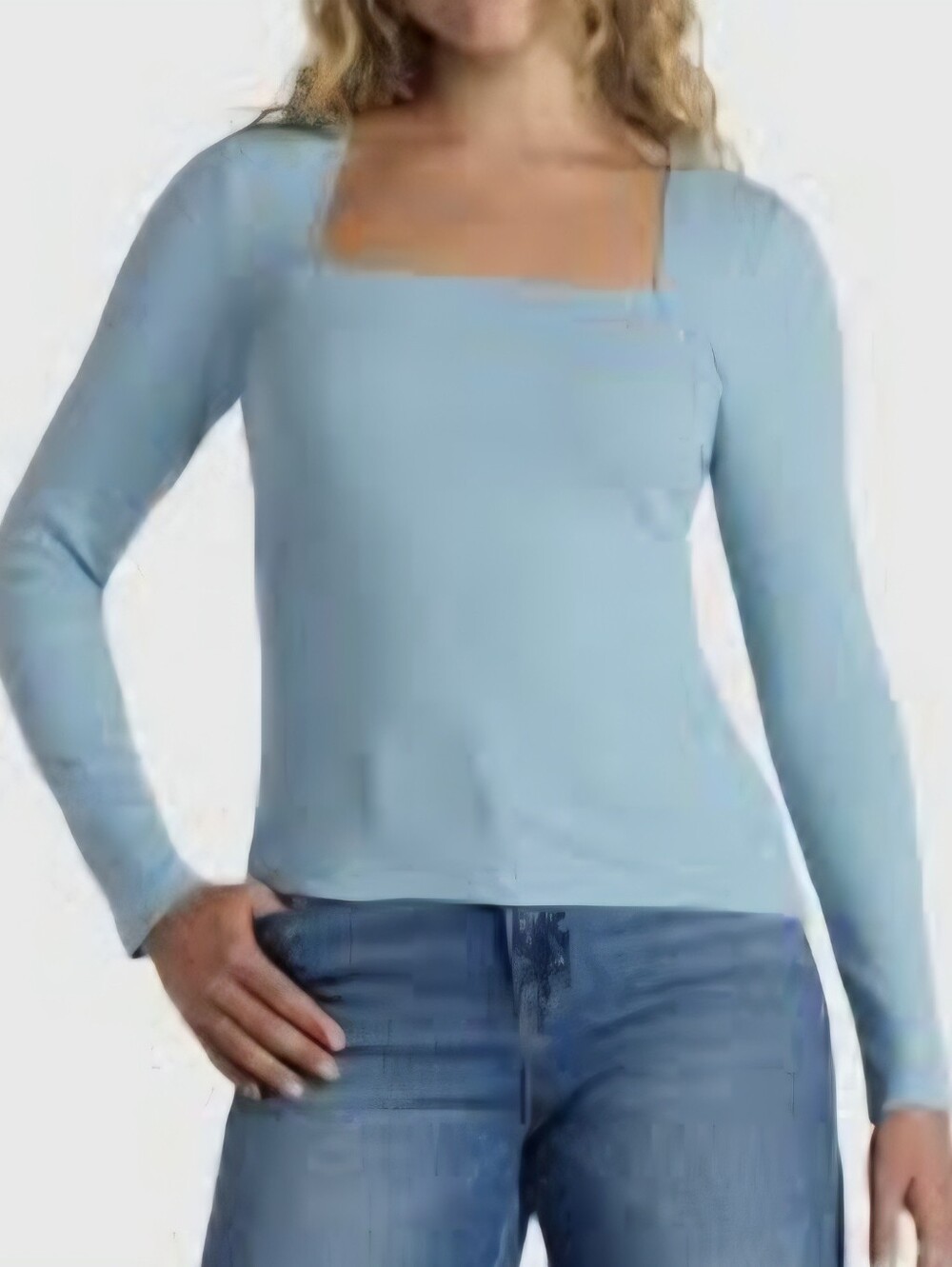 NWOT Time And Tru Cotton Square Neck French Girl Asthetic Light Blue Ribbed Top